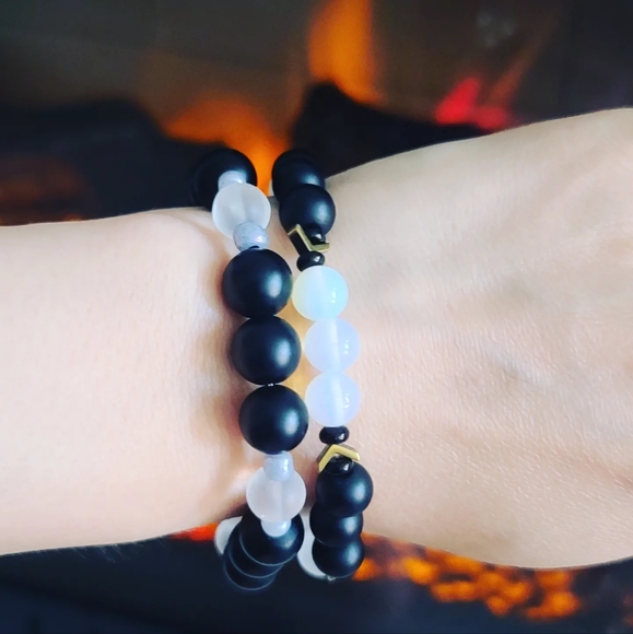 Black agate bracelet set - Picture 3 of 4